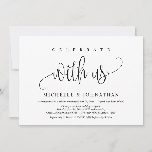 Vier Met Ons, Bruiloft Elopement Feest Kaart (Voorkant)