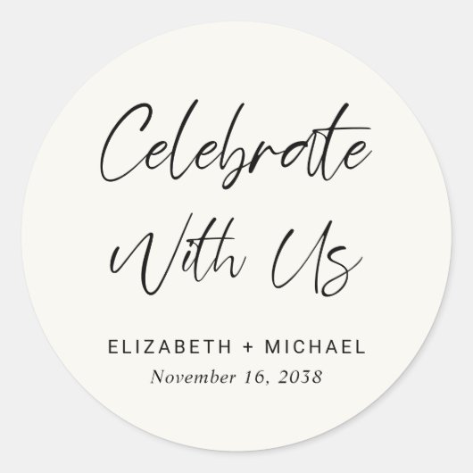 Vier met ons crème bruiloft ronde sticker (Voorkant)