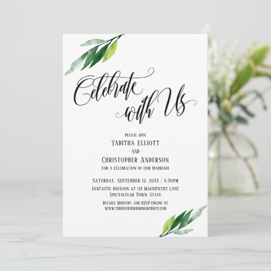 Vier met Ons Elaborate Script en Groenelementen Kaart (Staand voorkant)