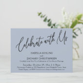 Vier met ons Elegant Handgeschreven Stofblauw Kaart (Staand voorkant)