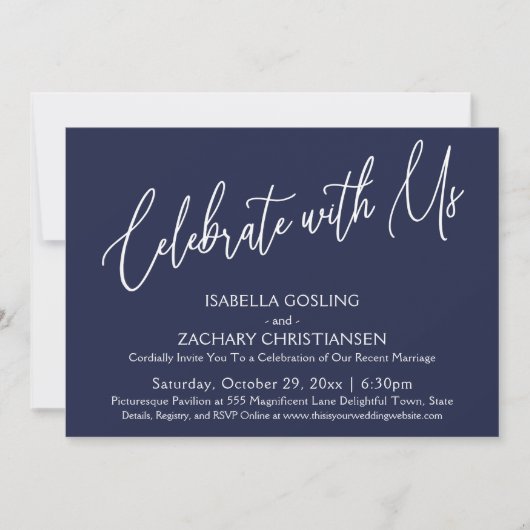 Vier met ons Elegant handschrift Donkerblauw Kaart (Voorkant)