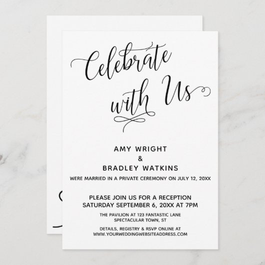 "Vier met Ons" Elegante Bruiloft na de Bruiloft On Kaart (Voorkant / Achterkant)