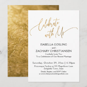 Vier met Ons Elegante Gouden Handgeschreven Feestj Kaart