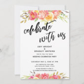 Vier met ons geverfd bloemig bruiloftsfeest kaart (Voorkant)