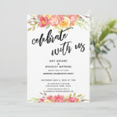 Vier met ons geverfd bloemig bruiloftsfeest kaart (Staand voorkant)