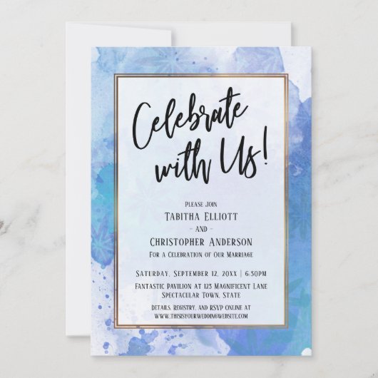 Vier met Ons Gouden Rand Abstract Blauwe Spatwater Kaart (Voorkant)