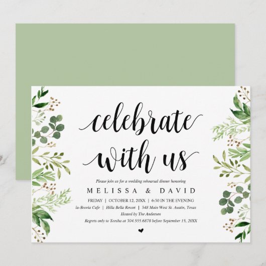 Vier met ons, Groene woensdag Rehearsal Dinner Kaart (Voorkant / Achterkant)