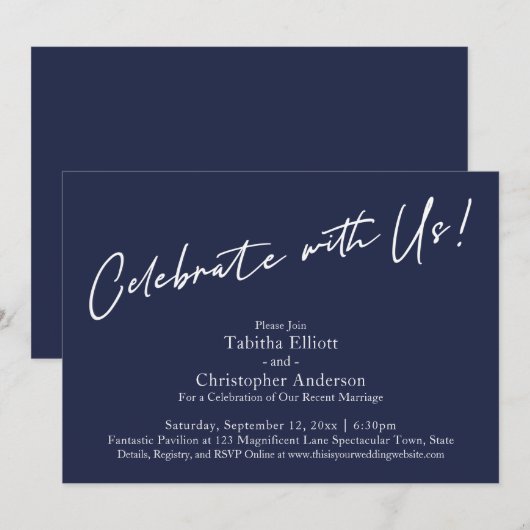 Vier met Ons Handgeschreven Eenvoudig Donkerblauw Kaart (Voorkant / Achterkant)