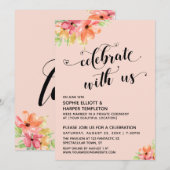 Vier met Ons Hartjes Script Bloemen Blozend Roze Kaart (Voorkant / Achterkant)