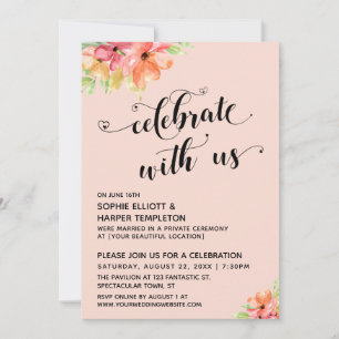 Vier met Ons Hartjes Script Bloemen Blozend Roze Kaart