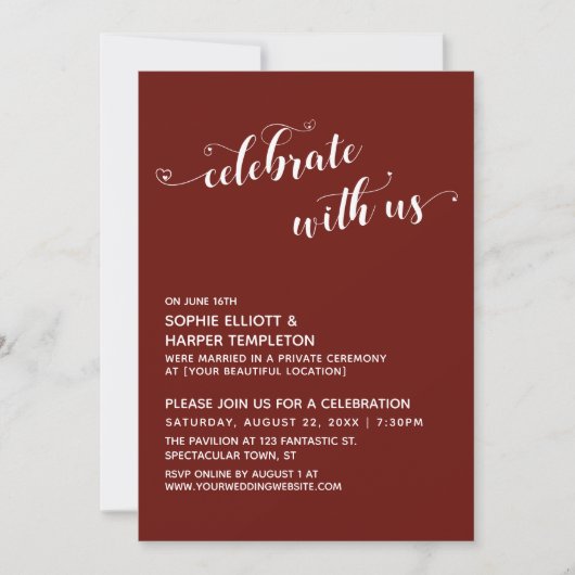 Vier met Ons Hartjes Script Burgundy Ontvangst Kaart (Voorkant)