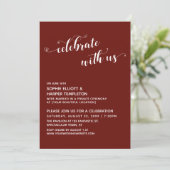 Vier met Ons Hartjes Script Burgundy Ontvangst Kaart (Staand voorkant)