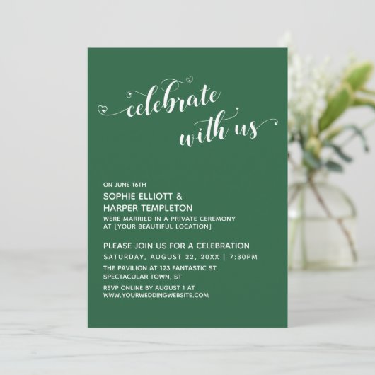 Vier met Ons Hartjes Script Groene Ontvangst Kaart (Staand voorkant)