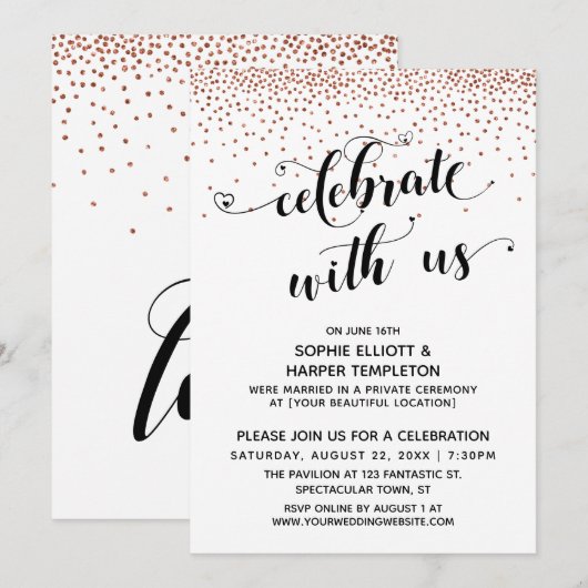 Vier met Ons Hartjes Script Koper Confetti Kaart (Voorkant / Achterkant)