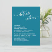 Vier met Ons Hartjes Script Teal Ontvangst Kaart (Staand voorkant)