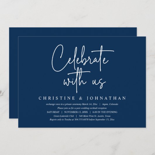 Vier met ons mee, Bruiloft Elopement Feest, Navy   Kaart (Voorkant / Achterkant)