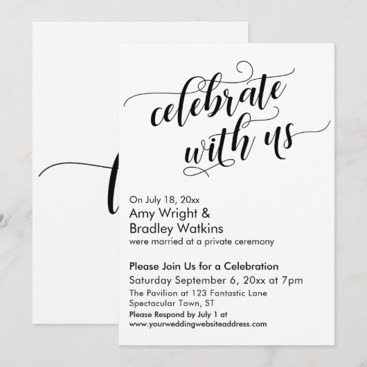 Vier met ons mee Calligraphy Bruiloft Feest na de  Kaart (Voorkant / Achterkant)