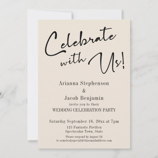 "Vier met ons mee!" Eenvoudige Crème Trouwfeest Kaart (Voorkant)