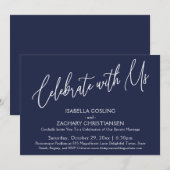 Vier met ons mee Elegant handschrift Navyblauw Kaart (Voorkant / Achterkant)