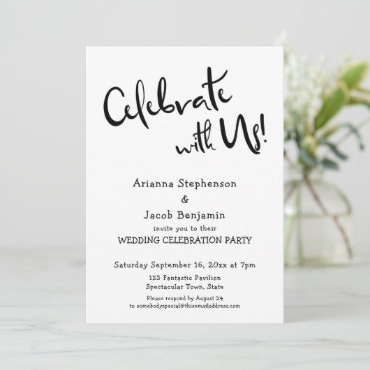 "Vier met ons mee!" Informele Simpele Trouwfeestel Kaart (Staand voorkant)