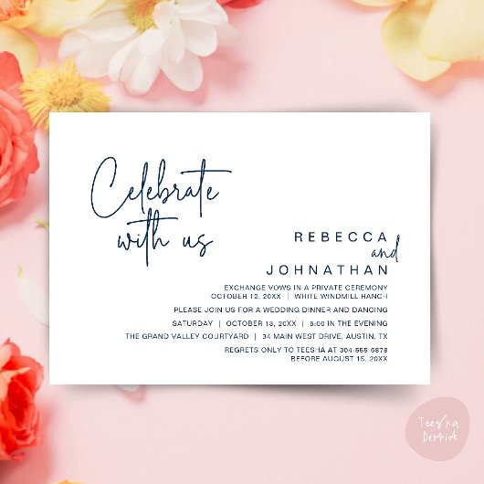Vier met ons mee, Moderne Boho Bruiloftsreceptie Kaart