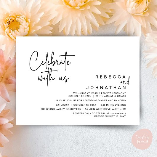Vier met ons mee, Moderne Boho Bruiloftsreceptie Kaart