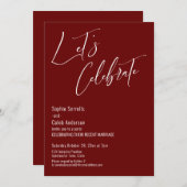 Vier met ons mee! Moderne burgundy receptie Kaart (Voorkant / Achterkant)