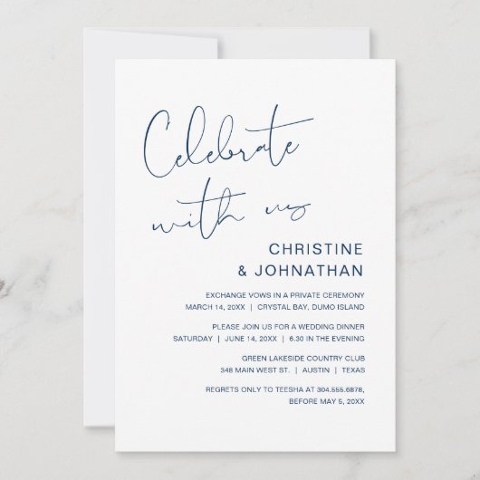 Vier met ons mee, moderne trouw uitnodiging (Voorkant)