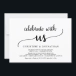 Vier met ons mee, Rustic Wedding Elopement-feest Kaart<br><div class="desc">Mooi vieren met ons mee,  Trouw Elopement Aankondigings- / Uitnodigingskaart,  in Rustic,  eenvoudig,  minimalistisch ontwerp. Dit is perfect voor uw trouwreceptie en na-trouwfeest. Voeg uw details toe in bijpassend lettertype / lettering.
#TeeshaDerrick</div>