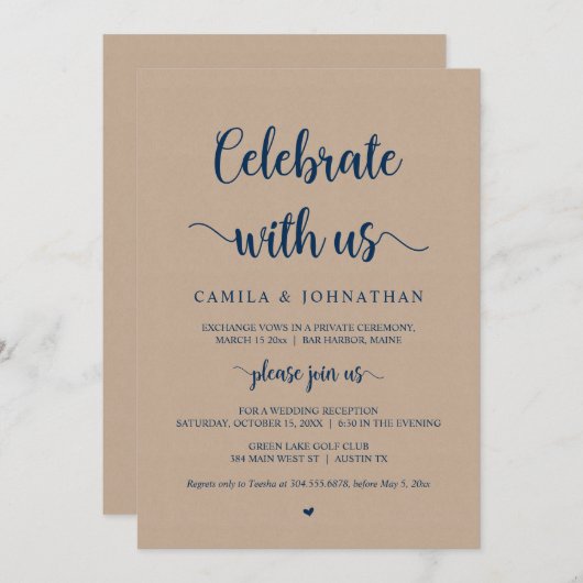 Vier met ons mee, Rustieke Kraft Trouwfeest Kaart (Voorkant / Achterkant)