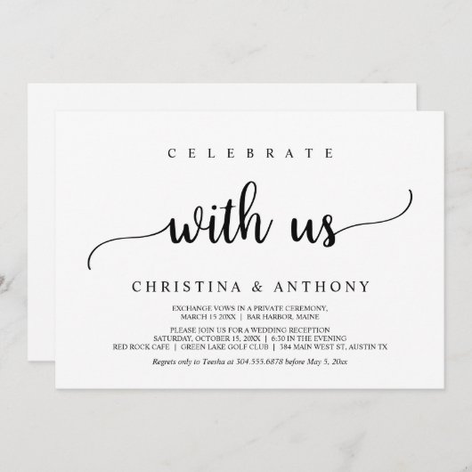 Vier met ons mee, Rustieke Trouw Elopement Kaart (Voorkant / Achterkant)