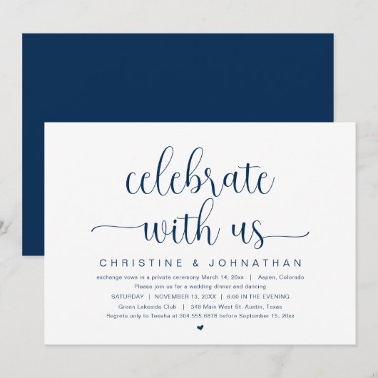 Vier met ons mee, Trouw Elopement Feest Kaart (Voorkant / Achterkant)