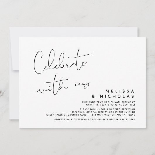 Vier met ons mee, Trouw Elopement Feest Kaart (Voorkant)