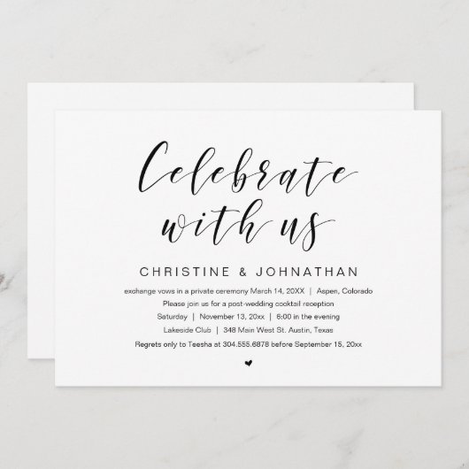 Vier met ons mee, Trouw Elopement Feest Kaart (Voorkant / Achterkant)