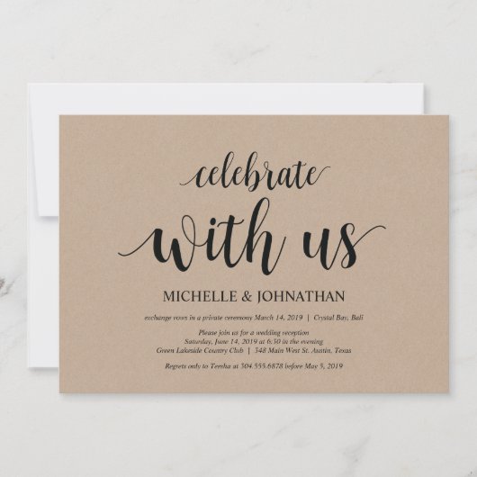 Vier met ons mee, Trouwuitnodigingen voor elopemen Kaart (Voorkant)