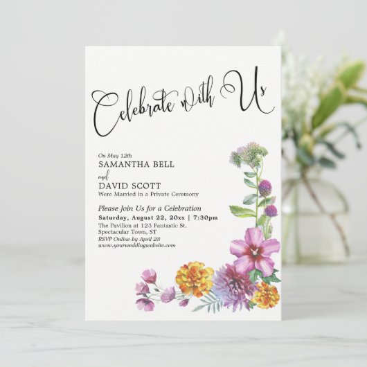 Vier met ons mee Waterverf Wilde Bloemen Ontvangst Kaart (Staand voorkant)