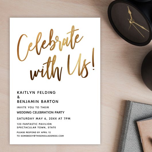 Vier met ons! Minimal Gold Handwriting Evenement Kaart