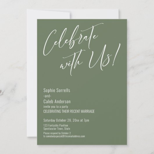 Vier met Ons! Moderne Elegante Olijf Reception Kaart (Voorkant)