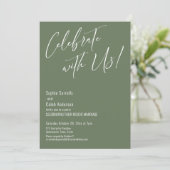 Vier met Ons! Moderne Elegante Olijf Reception Kaart (Staand voorkant)