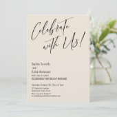 Vier met Ons! Moderne Elegante Trouwfeest Kaart (Staand voorkant)