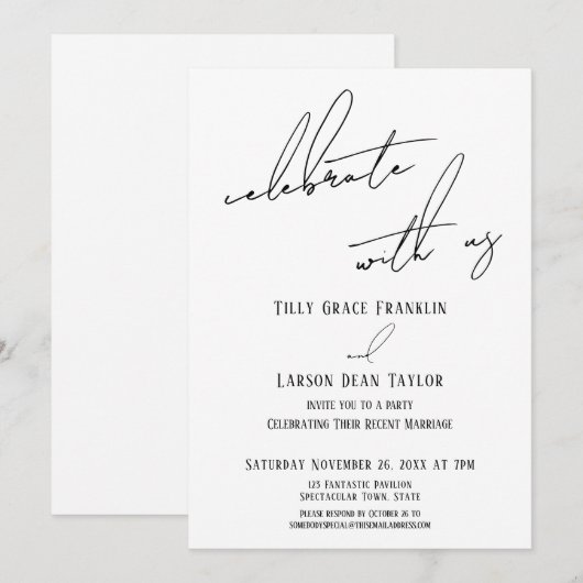 Vier met Ons Moderne Handgeschreven Ontvangst Kaart (Voorkant / Achterkant)