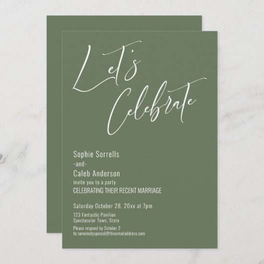 Vier met Ons Moderne Olijfgroene Trouwfeest Kaart (Voorkant / Achterkant)