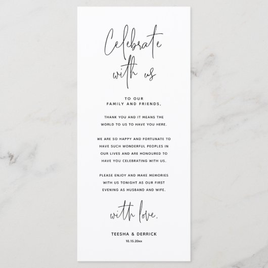 Vier met ons, plaats instelling bedankkaart programmakaart (Voorkant)