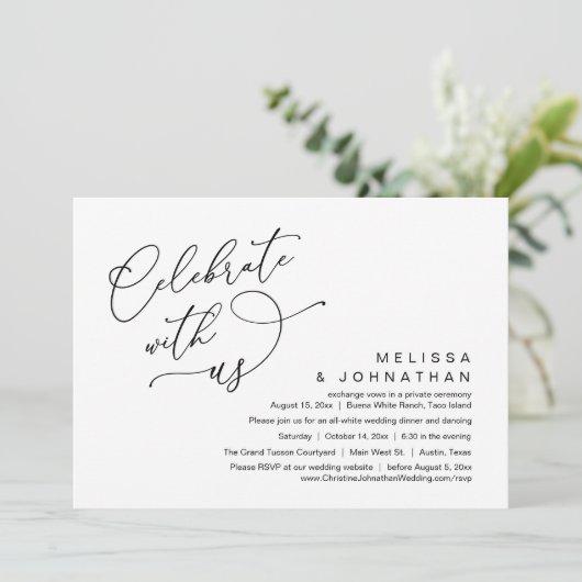 Vier met ons, romantisch huwelijksdiner kaart (Staand voorkant)