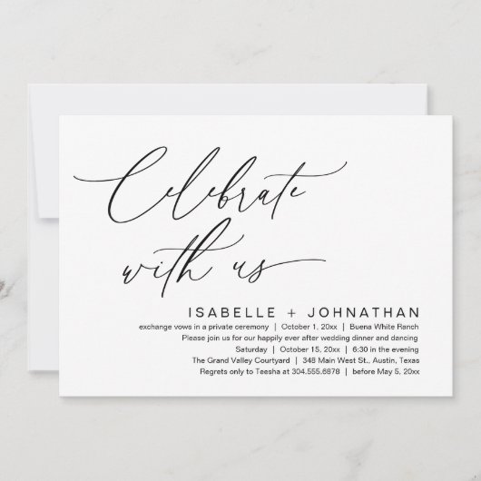 Vier met ons, romantische bruiloft Dinner Party Kaart (Voorkant)