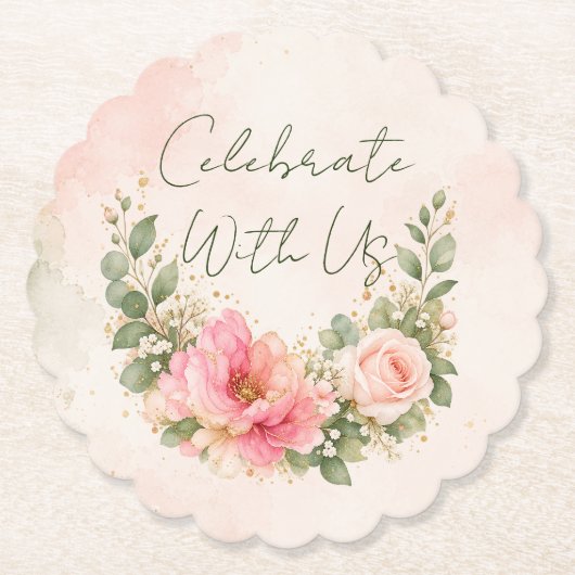 Vier Met Ons Roze Bloemen Onderzetter (Voorkant)