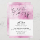 Vier met ons Roze Wit Waterverf Receptie Kaart (Voorkant / Achterkant)