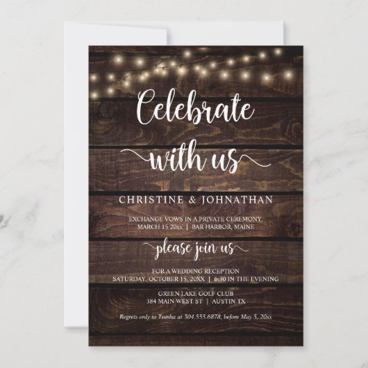 Vier met ons, Rustic Elopement Feest Uitnodiging (Voorkant)