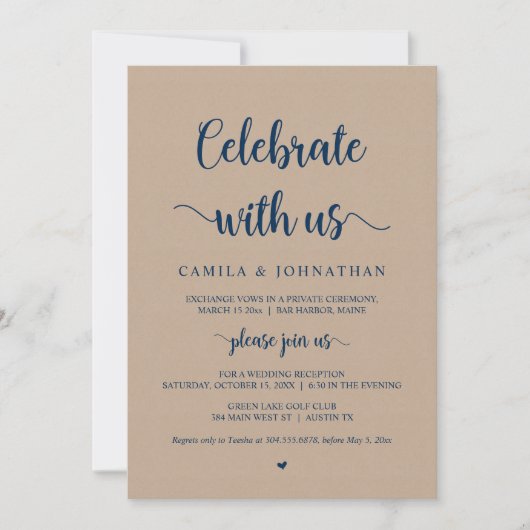 Vier met ons, Rustic Kraft Elopement Feest Kaart (Voorkant)