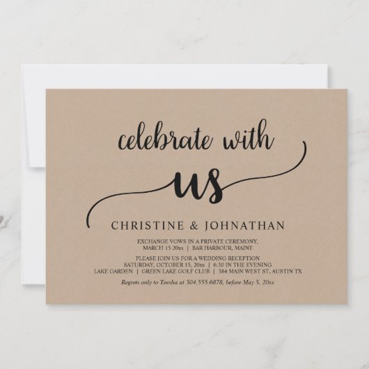 Vier met ons, Rustic Trouw Elopement Feest Kaart (Voorkant)